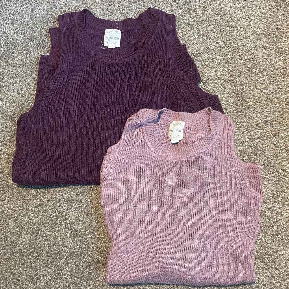 2 Hippie Rose Open Shoulder Knit Sweaters 😱